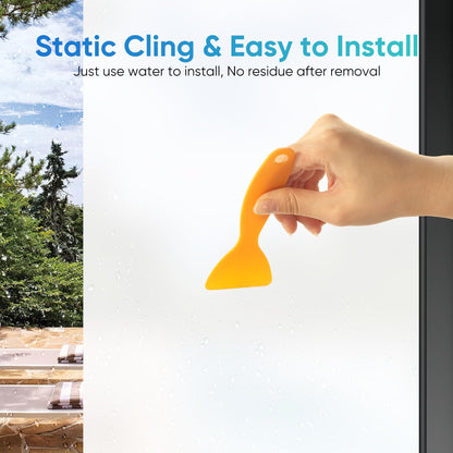 Funfox Window Film Opaque Self-Adhesive, Static Frosted Glass Film with UV Protection, Privacy Film White Matte for Bathroom Office Bedroom, Easy to Remove Without Glue, 88x200cm