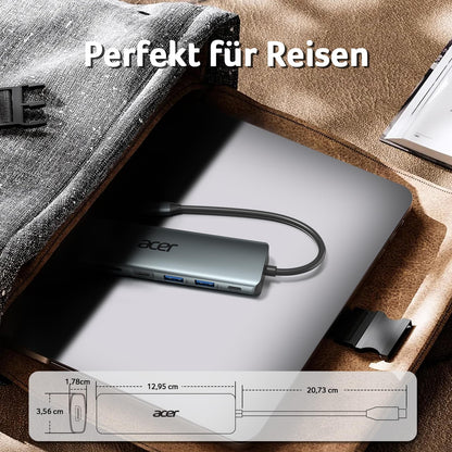 Acer USB C Hub, 7IN1 USB C to 4K HDMI, 2xUSB 3.0, 1x USB C 5Gbps, 100W PD, SD/TF Card Reader, Aluminum Docking Station Multiport Adapter for iPhone 15/16 Series, MacBook/iPad Pro/Air, S24, Surface, etc.
