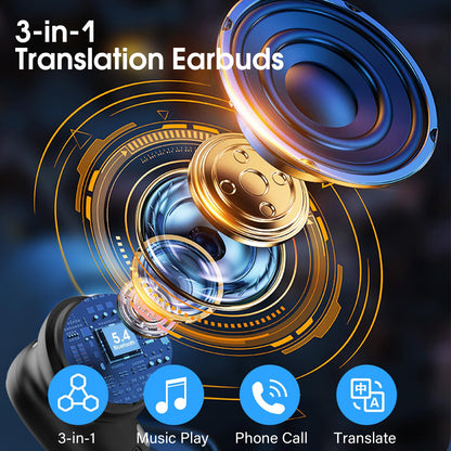 Headphone translator, 3-in-1 real-time language translator headphones, economic, deep black.