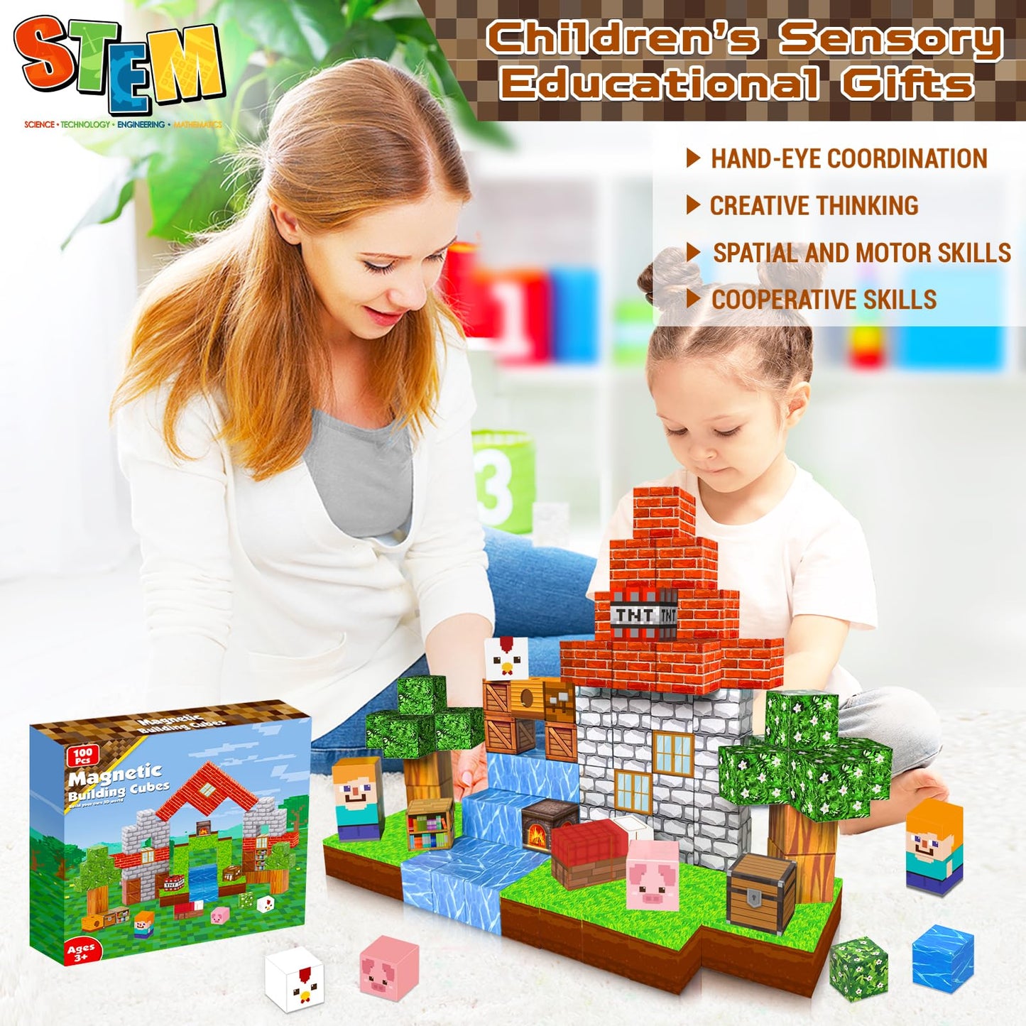 Goody King Magnetic Building Blocks Toy Set 100 Pcs Magnet Blocks for Kids Montessori Creative Toys for 4 5 6 7 8 9 Year Old Boys and Girls Magnetic Blocks Gifts for Children
