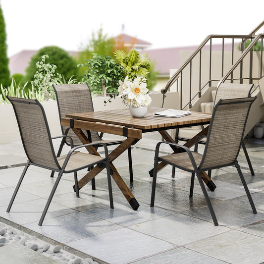 LIFERUN garden chairs stackable camping chair high back terrace chair textilene steel frame for gardens courtyards balconies restaurants 150 kg capacity 54 x 69 x 93cm (4pcs, flax brown)