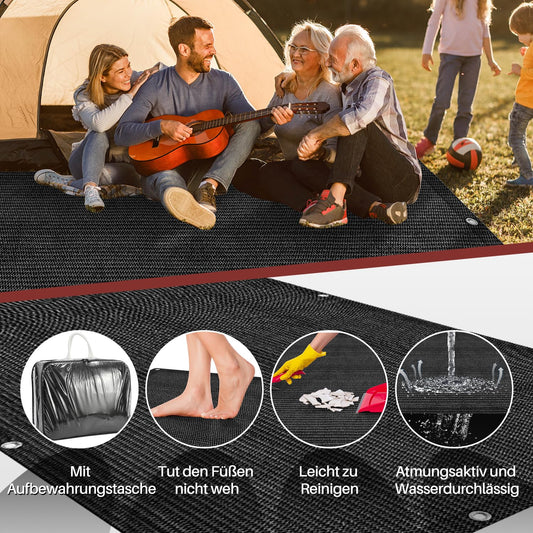 Sun World awning carpet 250x550cm, High-quality camping mat, Breathable non-slip tent carpet in black, Outdoor camping mat with 12 holes, 13 pegs, and carrying bag.