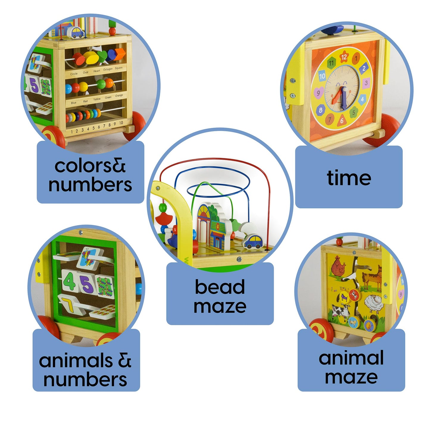 wuuhoo® wooden push along toy Fritzi - adjustable walker with puzzle and numbers - educational baby toy, push walker, wooden toy for children aged 1 year and up