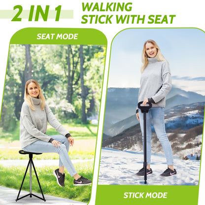 ALEVMOOM walking cane with seat, folding chair, portable, retractable, lightweight, for elderly individuals, outdoor travel.