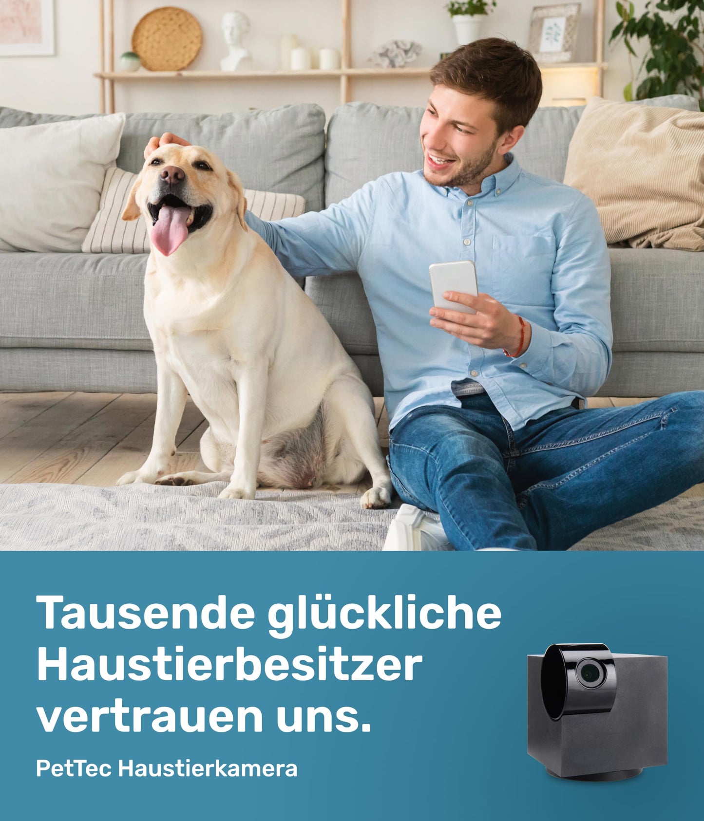 PetTec® Cam 360° pet camera dog camera with App [NO SUBSCRIPTION TRAP] - Cats & Dogs Camera at Home with motion detection & night vision function - Full HD 360° panoramic view swivel & tilt - Pet Cam