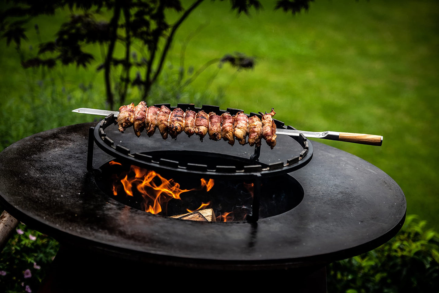 Forged Churrasco BBQ Skewers 60cm, Olive Wood Handle, Stainless Steel, V-Shaped