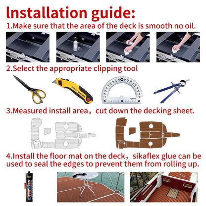 SenMore Eva Teak Self-Adhesive Foam Boat Yacht Floor Non-Slip Mat Marine Deck Hardware for Boats Yacht Marine Carpet with Self-Adhesive Back, 240x90cm