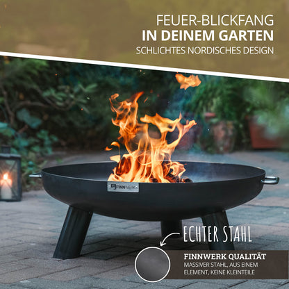 Finnwerk HARRI fire bowl 70 cm - Massive and decorative black fire pit - Fire bowls for the garden - Simple and stylish - Matching fire bowl covers and accessories available separately.