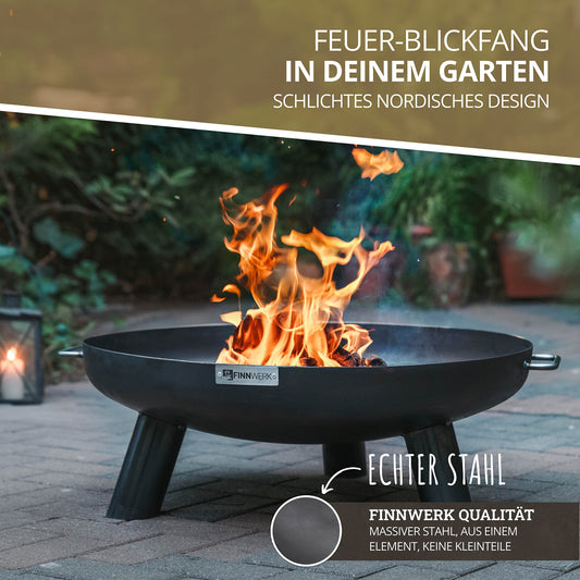 Finnwerk HARRI fire bowl 70 cm - Massive and decorative black fire pit - Fire bowls for the garden - Simple and stylish - Matching fire bowl covers and accessories available separately.