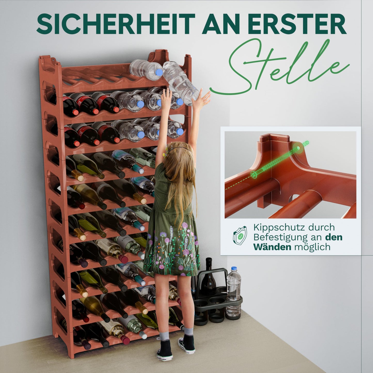 Novaliv Brown, Modular Bottle Rack for 72 Wine Bottles - Stackable, Expandable, Sturdy - Ideal for Wine Storage in Cellar, Hospitality & Home, Drinks Cabinet, Stackable Wine Rack