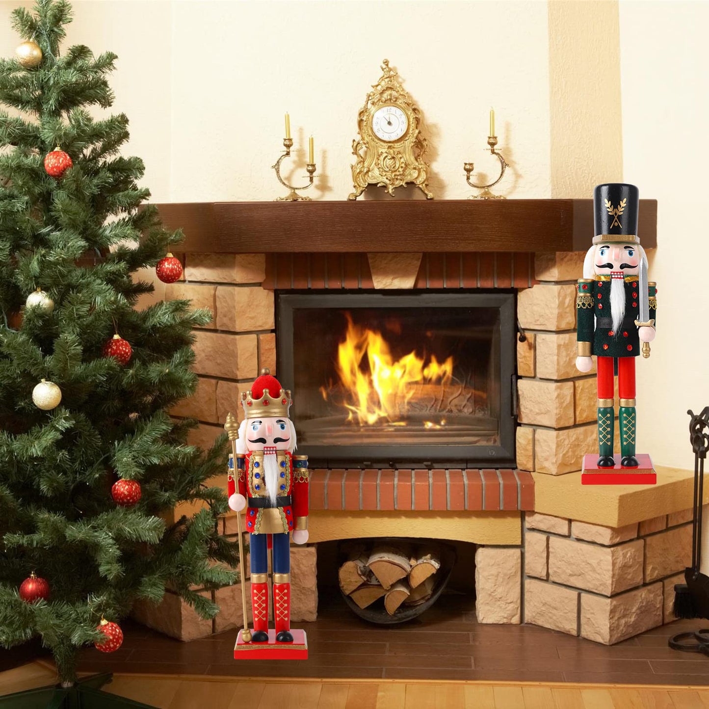 2 pieces Christmas Nutcracker Soldier Wooden Marionette Ornament 30 cm Nutcracker Toy Classic Traditional Christmas Desktop Decorations