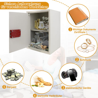 YRHome furniture safe XL-35x31x50cm with 2 key lock & mounting screws. Floor-wall safe money cabinet Beige.