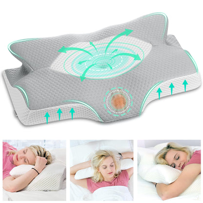 Elviros Orthopedic Memory Foam Pillow, Side Sleeper Neck Pillow, Cervical Pillow for Neck Pain, Ergonomic Sleep Pillow for Neck and Shoulder Pain, 64 x 12.5/10.5 x 38 cm
