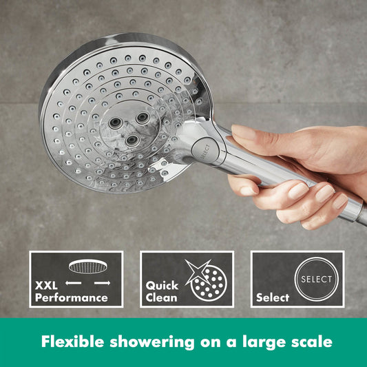 Hansgrohe Raindance Select S - Shower head, hand shower with 3 spray modes, round shower head (⌀ 120 mm), anti-limescale function, chrome.
