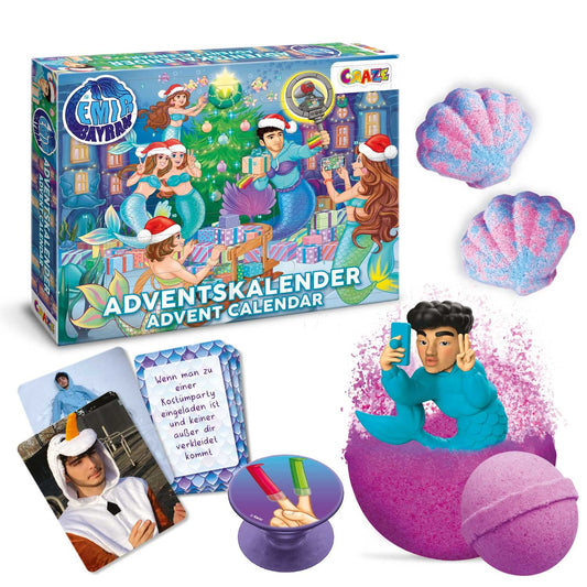CRAZE Advent Calendar for kids, Tiktok star Emir Bayrak Mermaid toy Christmas calendar for kids with INKEE bath bombs, compound mix, and exclusive content.