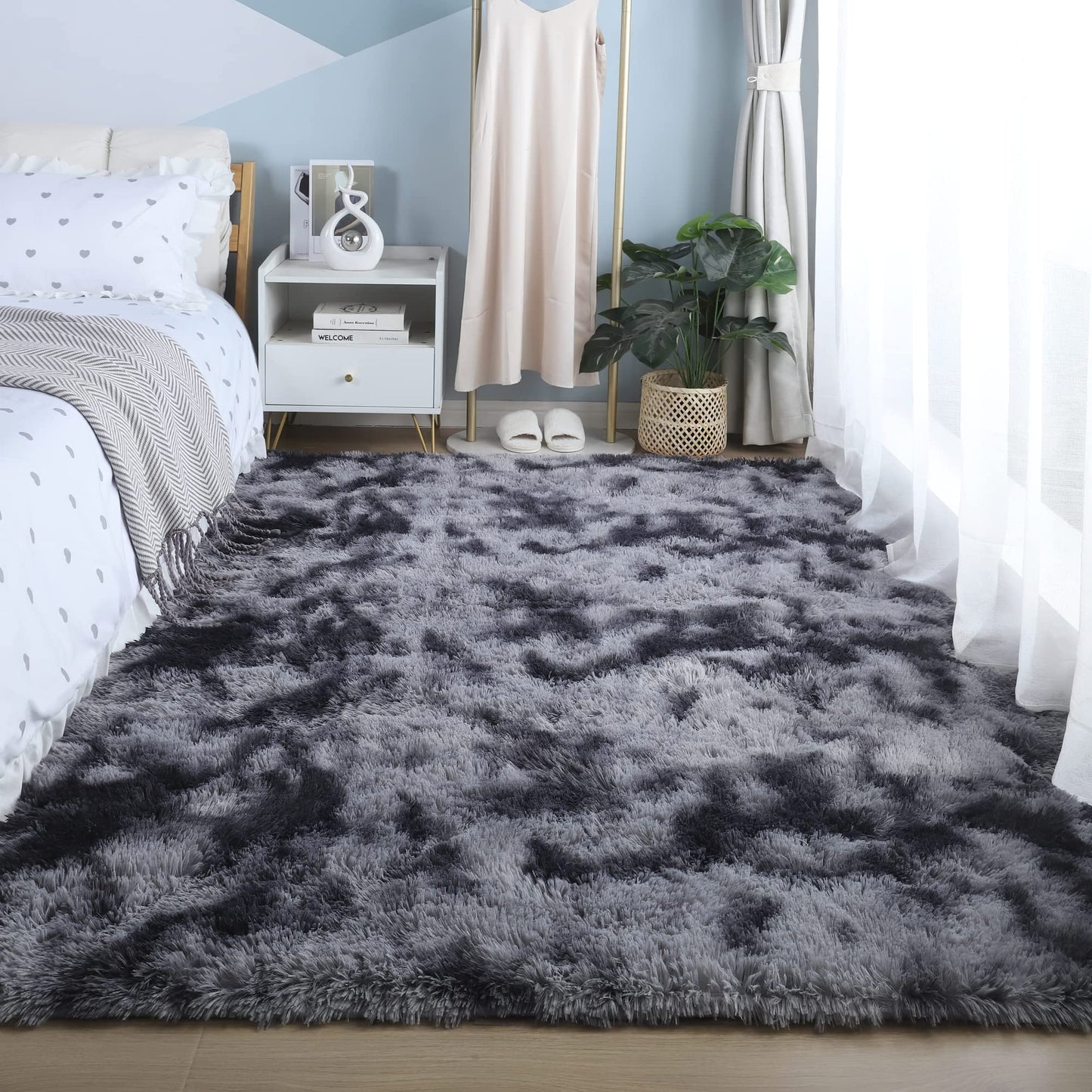 VOFUSHON Living Room High Pile Carpet, Shaggy Hallway Runner Modern Fluffy Soft Rug Large for Living Room Decor/Bedroom/Kids Room (80 x 150 cm, Dark Gray)
