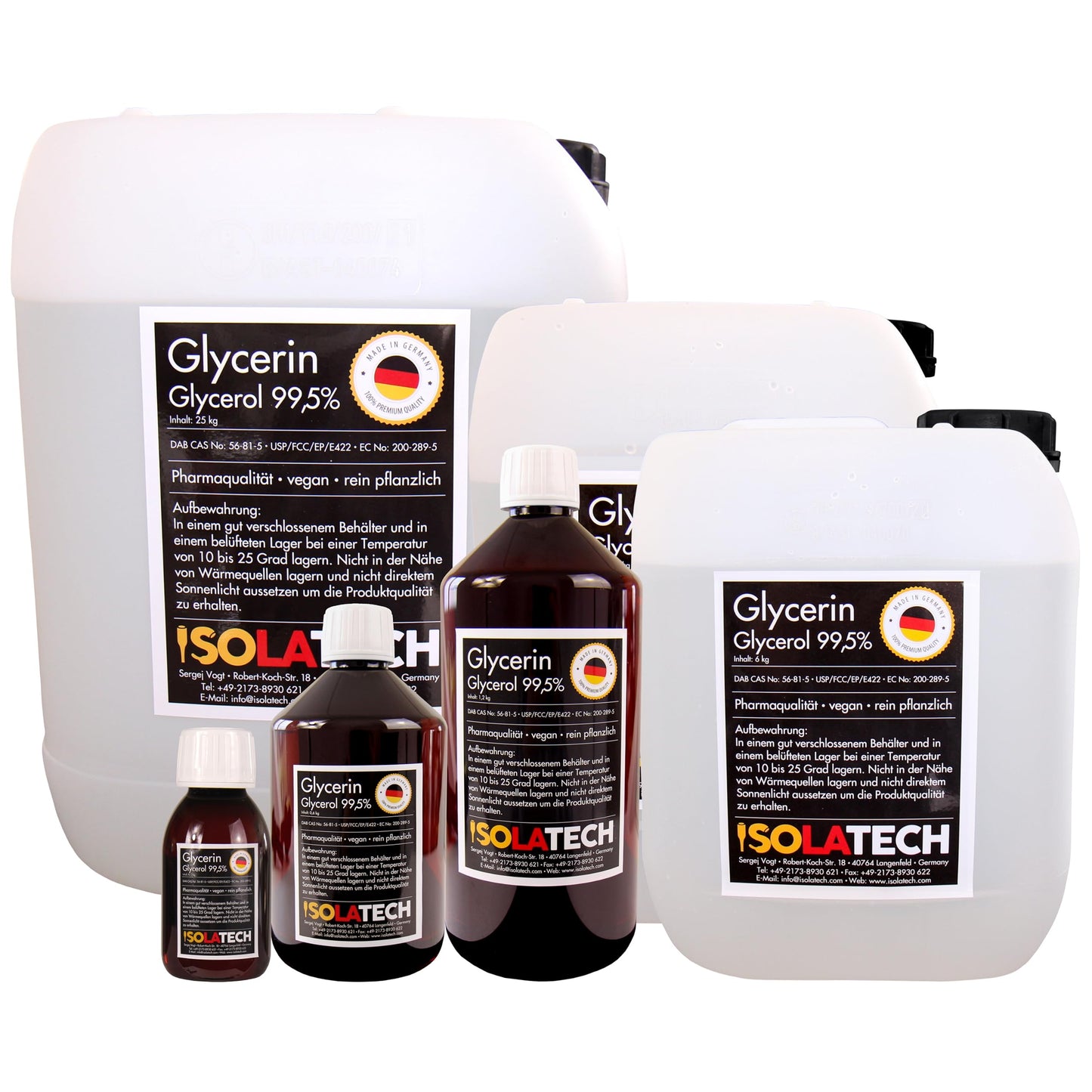 ISOLATECH Glycerin 99.5% 2 liters pharmaceutical grade made in Germany, tested 99.98% pure vegetable, glycerin glycerol liquid transparent 2 x 1000ml bottle (contents 2 x 1.2kg)