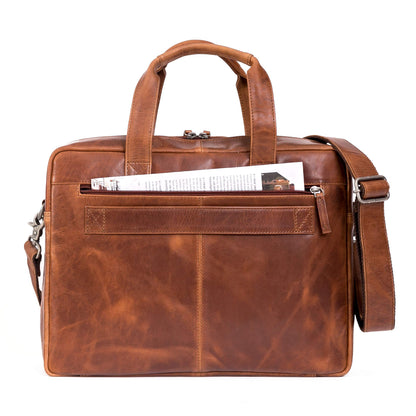 ALMADIH leather laptop bag briefcase BRUNO deluxe - premium business bag shoulder bag men's messenger work bag shoulder bag document suitcase loop brown (BRUNO antique)