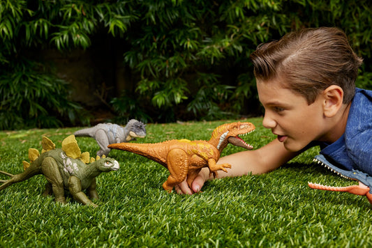 Mattel JURASSIC WORLD Wild Roar Megalosaurus - Toy with attack motion and roaring sound, compatible with Jurassic World Play App, for kids 4+. Item number HTK73.