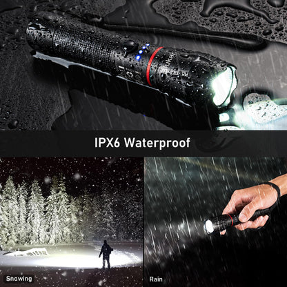 Blukar rechargeable LED flashlight, 2 pieces 2000 lumens super bright zoomable flashlights with 5 light modes & long runtime, IPX6 waterproof handheld lamp for camping, hiking, fishing, emergencies.