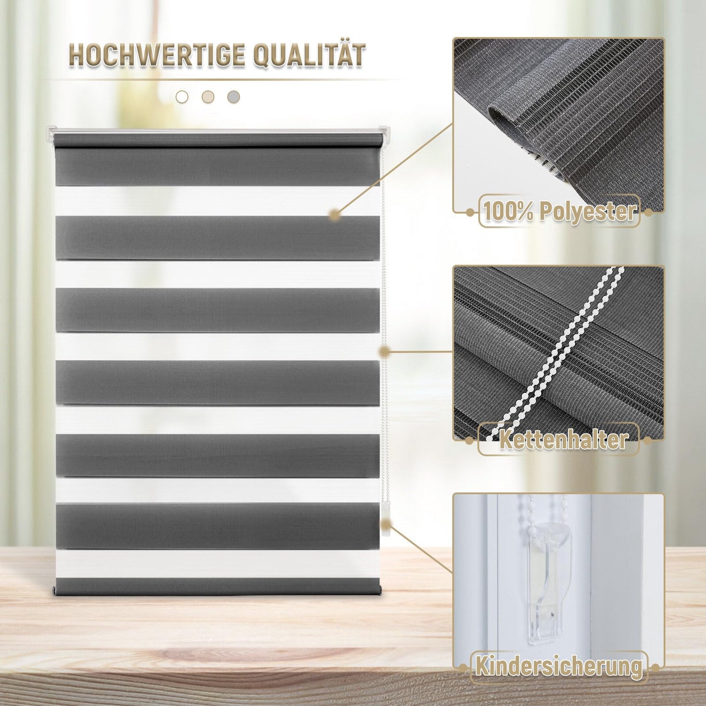 Deswell double roller blind clamp fix without drilling anthracite B110 x H140 cm (fabric width 106cm) blinds for windows without drilling for windows with translucent & blackout/height continuously adjustable