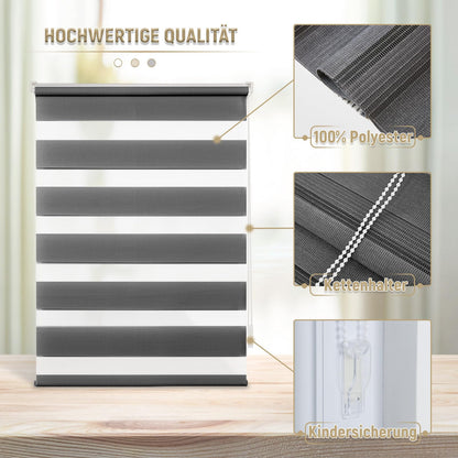 Deswell double roller blind clamp fix without drilling anthracite B110 x H140 cm (fabric width 106cm) blinds for windows without drilling for windows with translucent & blackout/height continuously adjustable