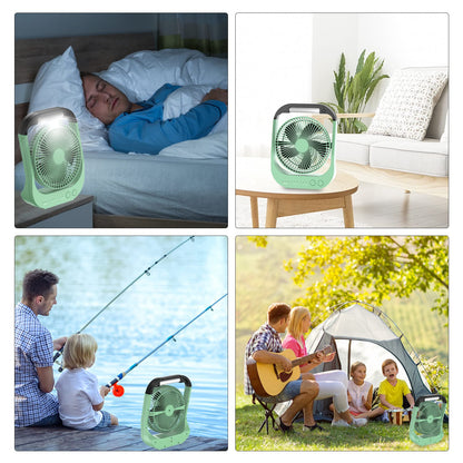 ATEngeus USB Fan, 10000mAh Battery Fan, 4-Speed Table Fan, 8" Camping Fan, 180° Rotation, LED Light, Timer, Portable Fan for Camping, Travel.