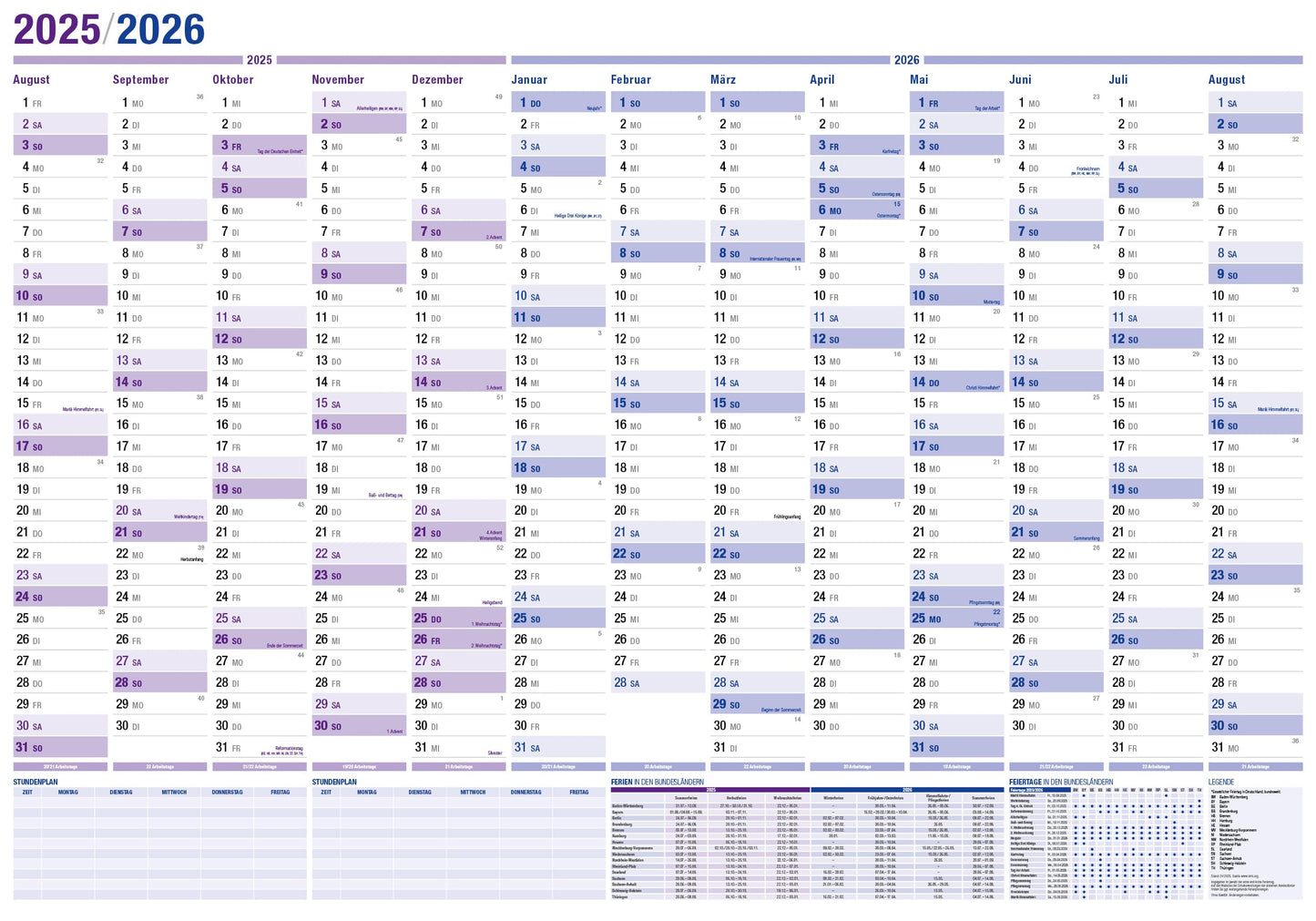 5-pack: Yohmoe® XXL wall calendar 2025 2026 in 98x68 cm format, folded. Ideal as a year planner 2025/26 or school year calendar 2025/2026 wall calendar.