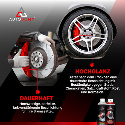 AUTODOMY Brake Caliper Paint Set Spray Coating for Caliper 400ml with High Temperature Resistance | Brake Caliper Paint Red + Brake Cleaner + Steel Brush for Caliper of Car and Motorcycle