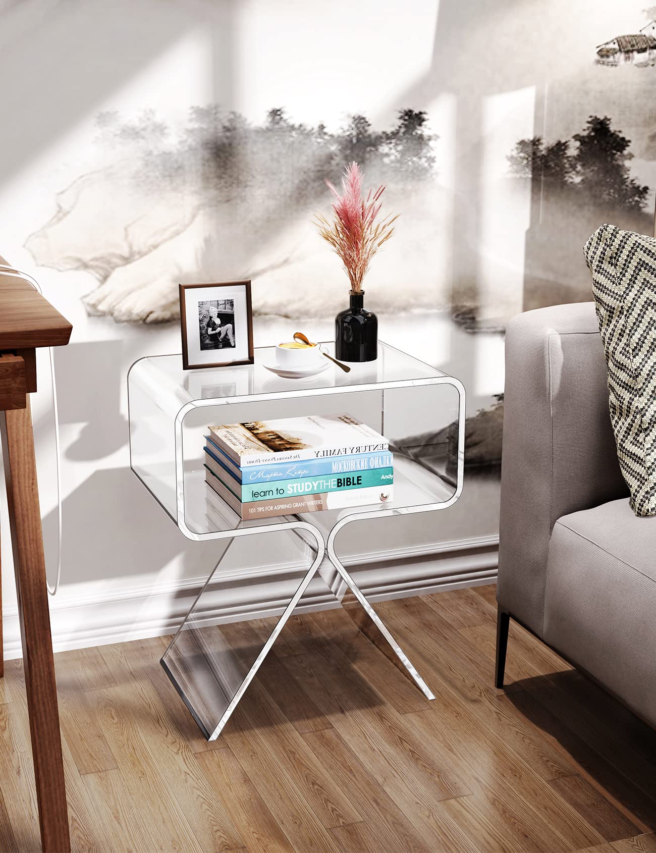 solaround Solarium Acrylic Nightstand End Table Modern Design Clear Home Decor Display Side Table (Transparent), 39*39*45CM, S-ZZXCTG01001