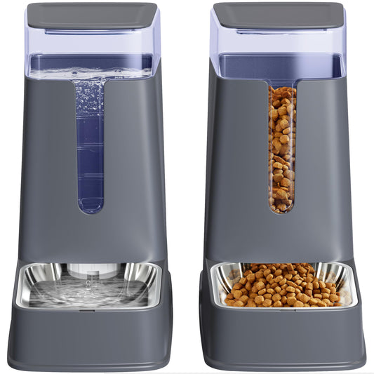 Automatic cat food dispenser and cat water dispenser set, 2 pack, automatic dog food dispenser and dog water dispenser, 3.5L for small, medium, large dogs, pets, puppies...