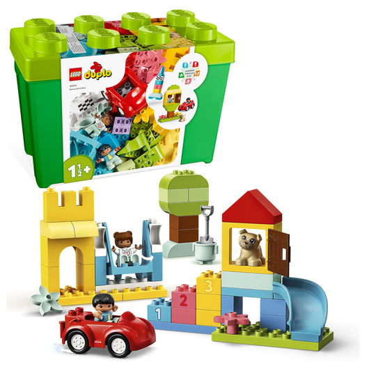 LEGO DUPLO Classic Brick Box - Montessori toy for 1 year olds - Educational toy for toddlers with car, number bricks, animal figures and storage box - Gift for girls and boys 10914