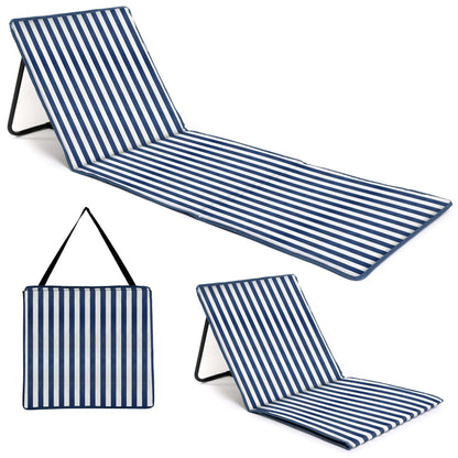 just be... Sun lounger for the beach, foldable, lightweight, portable, adjustable with backrest and pocket for valuables, for holidays, garden, camping, park, and festivals, blue stripes