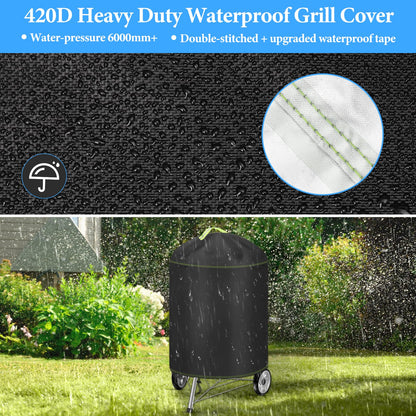 Kettle Grill Cover, VDISRR Weatherproof BBQ Cover, 420D Oxford Charcoal Grill Cover, Ø63x88cm, Waterproof, Tear-resistant, UV Protection, Protects Grill from Fading, Rust, and Mold.