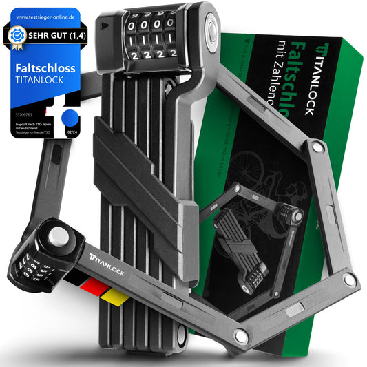 TITANLOCK Bike Lock Foldable Lock Theft-proof [Individual Pin] Combination Lock Quick + Easy Installation Rustproof Security Level 10/10