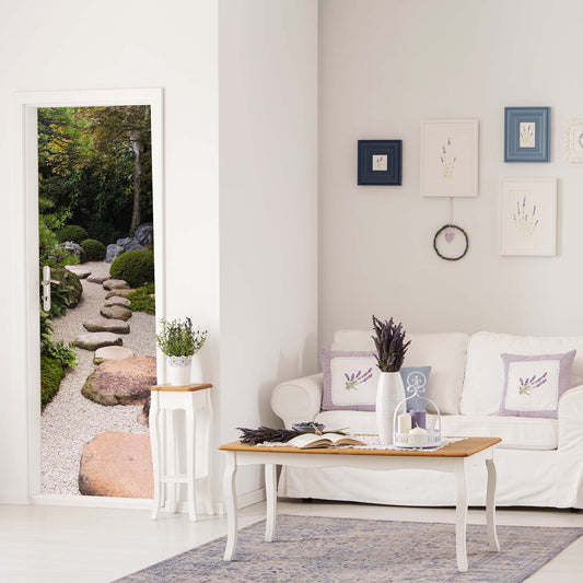 Wall mural 24 Door Mural Japanese Zen Garden, Stones, Plants 70 x 200cm (W x H) - Decorative self-adhesive film sticker for doors, door film, stickers, M1390