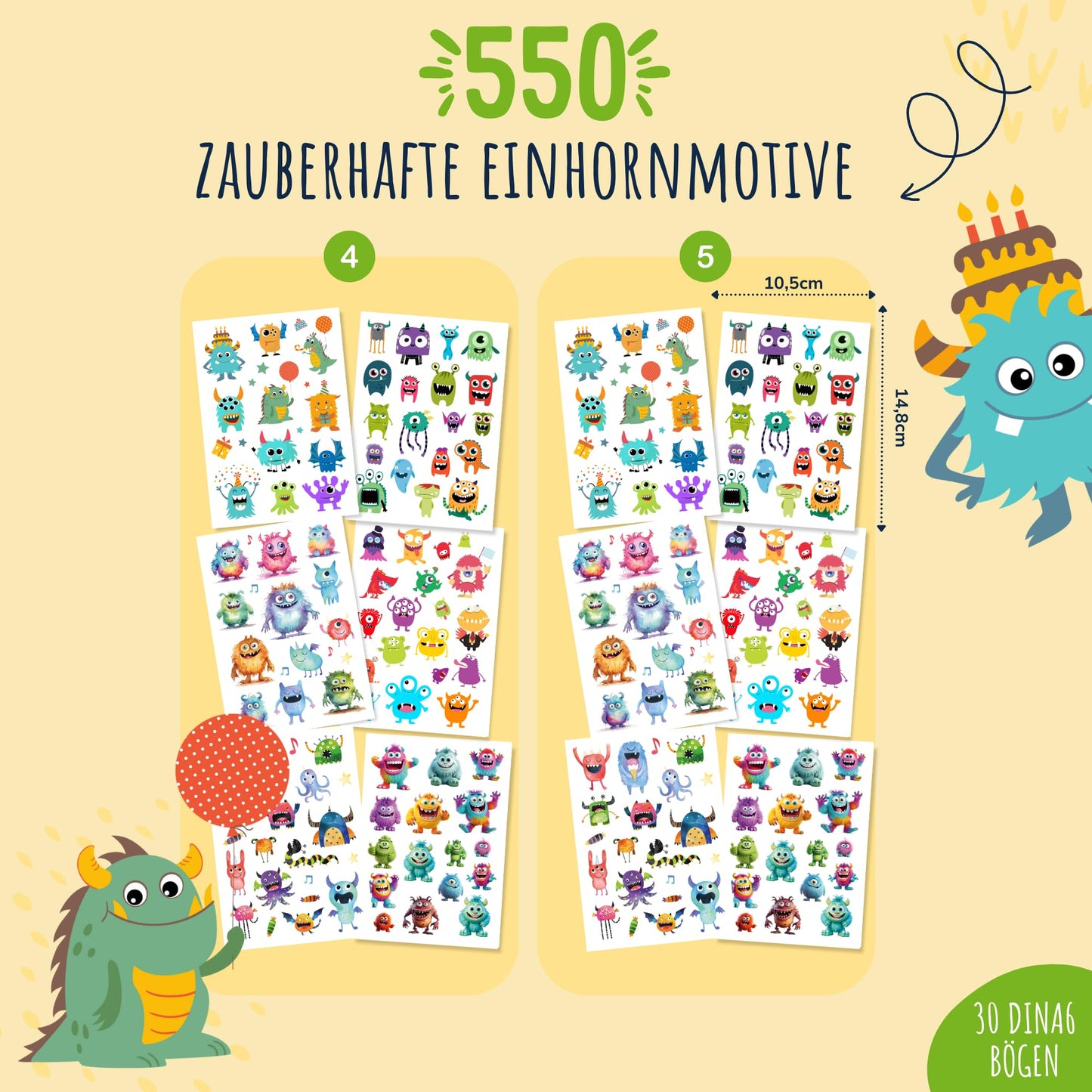 MyBaby123 550 skin-friendly children tattoos with monsters, monster tattoo kids, kids tattoos to stick on, vegan & made in Germany (5x monster)