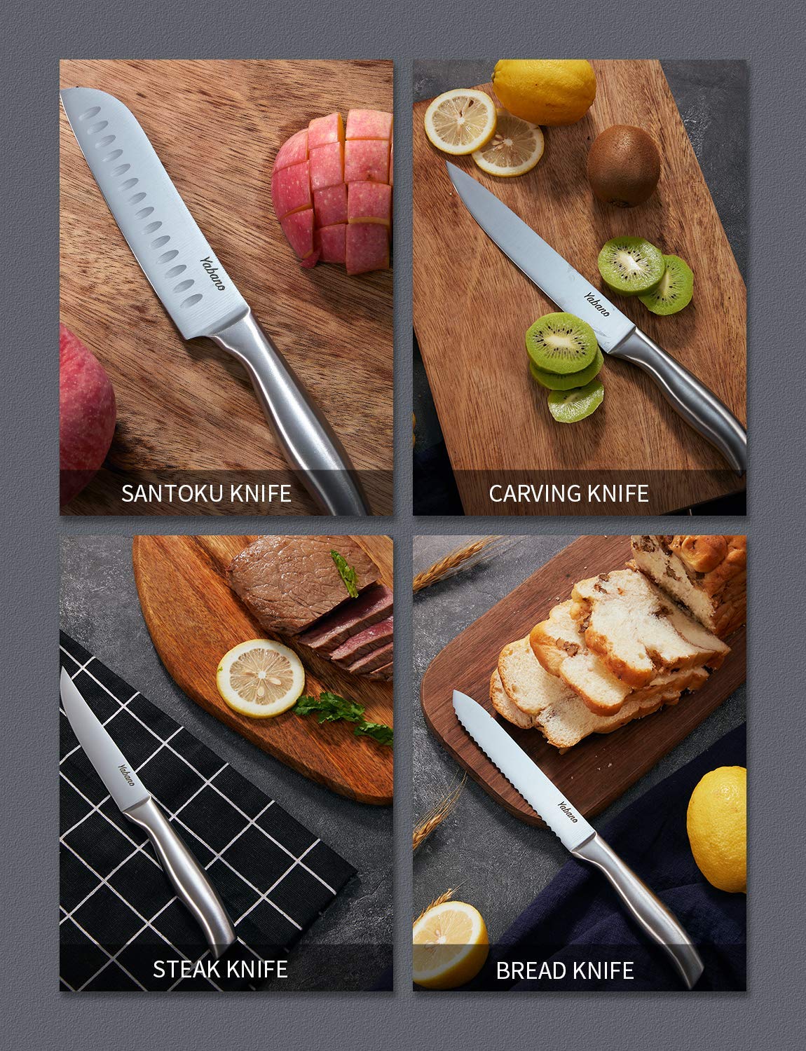 Yabano Knife Block Professional Knife Set, 16-Piece Stainless Steel Kitchen Knife Set with Wood Block, Knife Set, Knife, Black