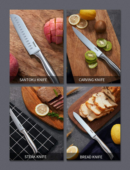 Yabano Knife Block Professional Knife Set, 16-Piece Stainless Steel Kitchen Knife Set with Wood Block, Knife Set, Knife, Black