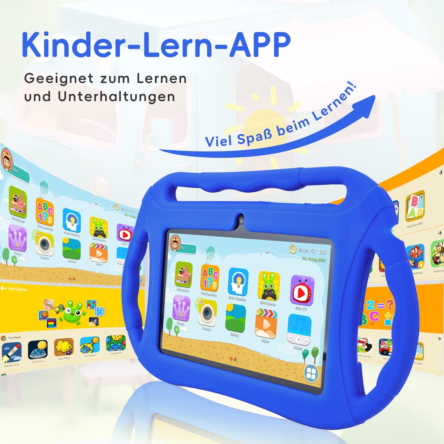 Veidoo Children's Tablet 7 Inch Android 32GB, WiFi, GMS, Dual Camera, Parental Control, Learning Educational Toddler Tablet with Silicone Case (Blue)