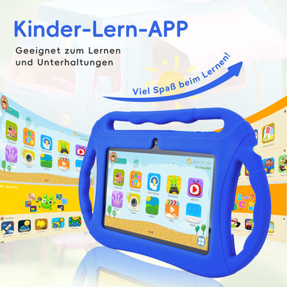 Veidoo Children's Tablet 7 Inch Android 32GB, WiFi, GMS, Dual Camera, Parental Control, Learning Educational Toddler Tablet with Silicone Case (Blue)