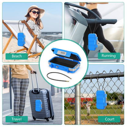 ORIA Portable Safe with Combination Lock, Key Safe Security Box Outdoor Safety Vault, with Removable Wire Rope, Waterproof Key Safe with Combination, for Travel, Beach, Camping - Blue