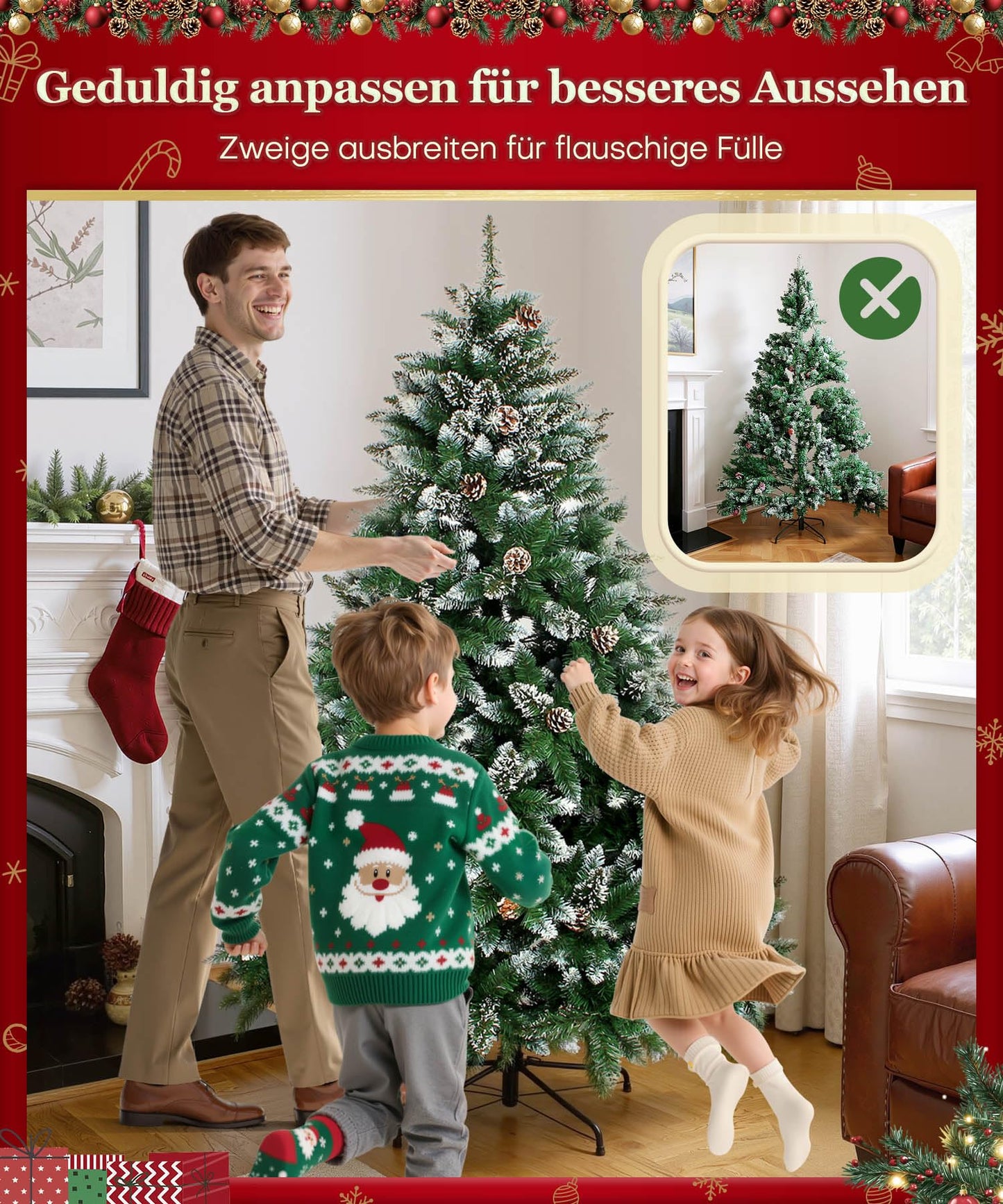 Yorbay artificial Christmas tree Pine tree with stand 120cm-240cm for Christmas decoration Reusable (Christmas tree with snow, 180cm)