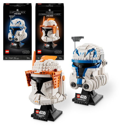 LEGO Star Wars Helmet Bundle: Captain Rex Helmet Set (75349) and Clone Commander Cody Helmet (75350), collector's items for adults, The Clone Wars memorabilia, collector's gift idea for him or her.