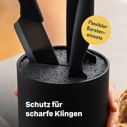 SILBERTHAL Universal Knife Block without Knives - removable bristle insert - storage for up to 10 knives - Black - Recycled plastic with stainless steel ring
