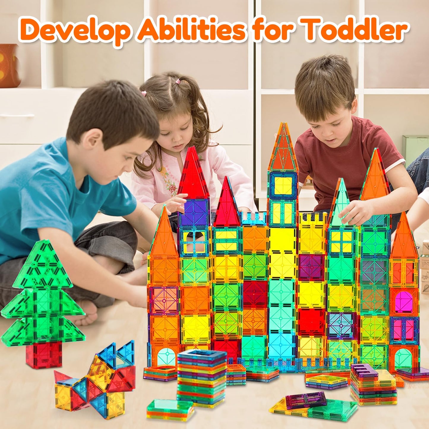 100pcs Magnetic Building Blocks Toy for Kids 3+, Magnet Blocks for 4-8 kids, Montessori STEM Learning Magnetic Set Toy Gift for Kids 3-7 years old Boys Girls