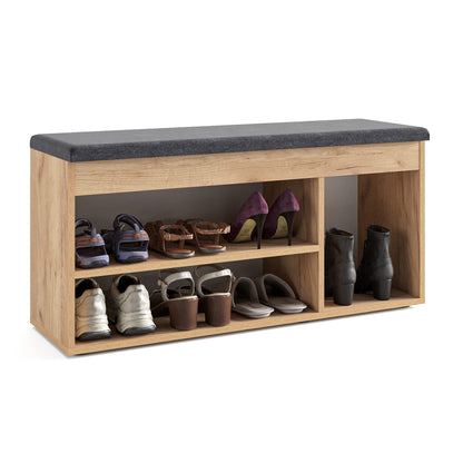 KOMTO shoe cabinet with bench for hallway - shoe rack bench with storage shoe bench with seating area | hallway bench honey oak Sofia 100 x 48 x 32 cm