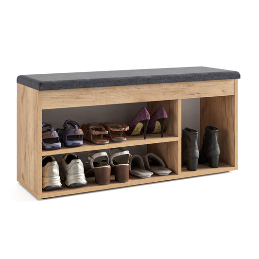 KOMTO shoe cabinet with bench for hallway - shoe rack bench with storage shoe bench with seating area | hallway bench honey oak Sofia 100 x 48 x 32 cm