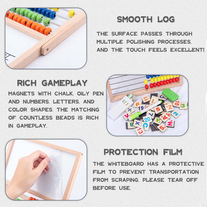 VingaHouse Primary School Calculator Abacus, Abacus Calculator Children Abacus Counting Frame with Chalkboard & Whiteboard with magnetic stickers, Abacus toys for children aged 3 and above