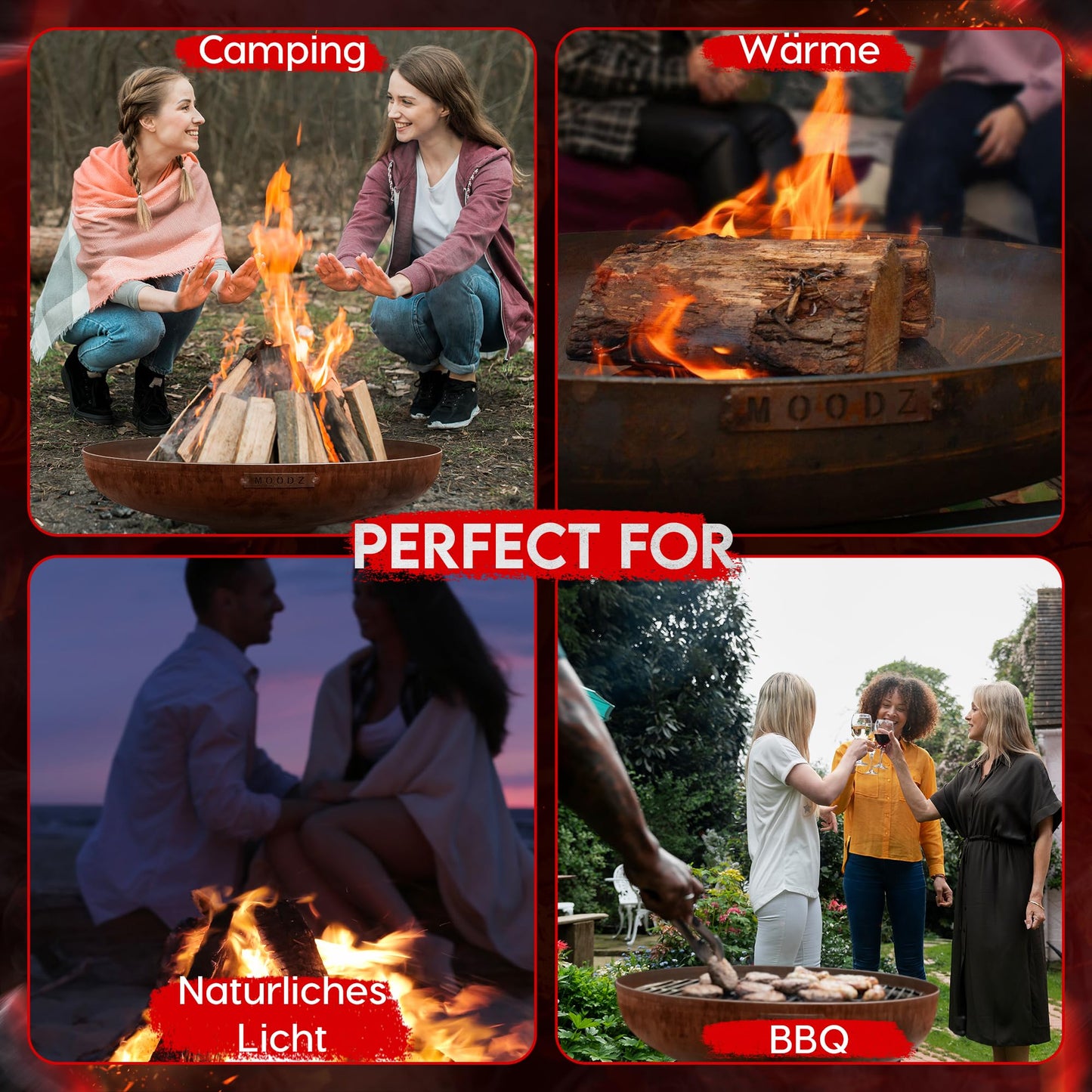 Moodz fire pit 100 cm - fire bowls for the garden - outdoor fire pit & fire barrel - fire pit with optional grill grate made of 3 MM high-quality Corten steel - fire basket for the garden - 100x100x21cm